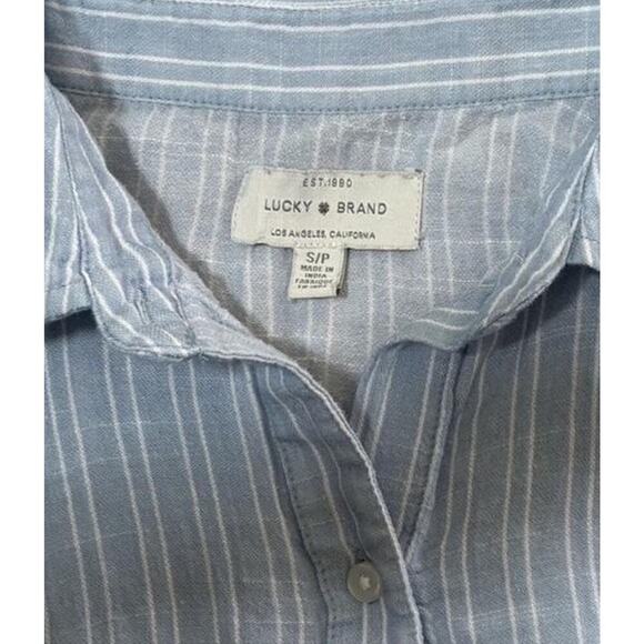 Blue and white striped Lucky Brand button-up shirt with open back slit size S - Picture 4 of 5